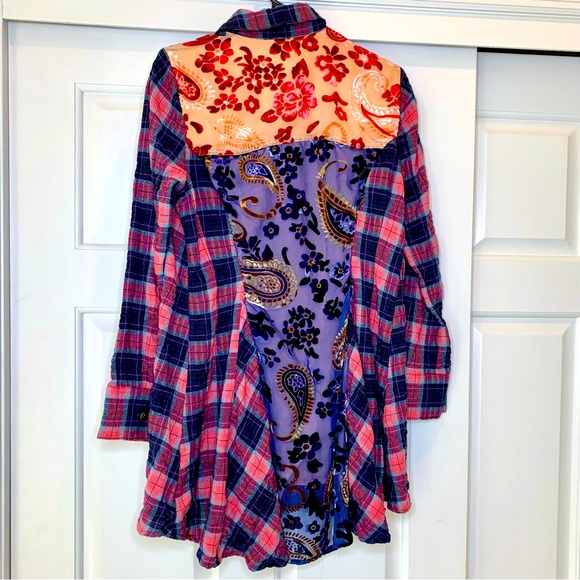 Soft Surroundings plaid sheer embroidery back panel unique tunic , size S - Picture 2 of 11